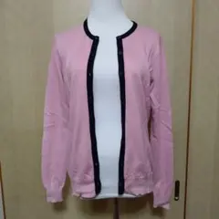 【ユニクロ】クルーネックニットカーディガン ピンク×黒 Ｌ