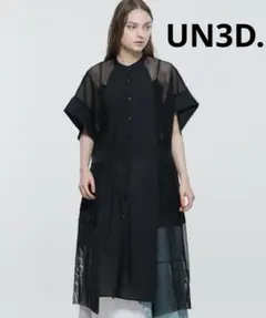 UN3D. アンスリード　メッシュブロックシアーシャツワンピースのサムネイル