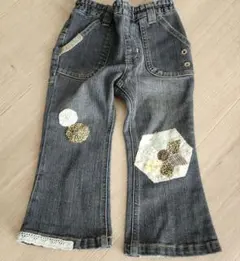 パッチワークデザイン ダークグレー パンツ