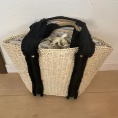 ナチュラルストローバッグ 花柄内装付き