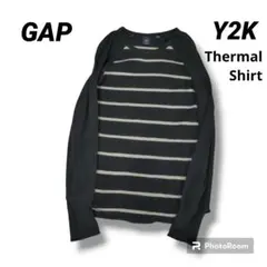 ギャップ OLD GAP サーマル ボーダー シャツ カットソー Y2K 黒 白