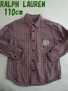 ポロ ジーンズ シャツ 110cm 綿100％ ワッペン付き ネイビーチェック地
