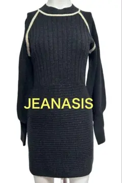 【JEANASIS 】黒のラメリブ編み ニットワンピース☆フリーサイズ