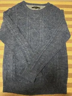 アルパカ　美品ダークブルー ケーブル編みニット