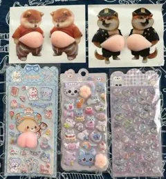 5点セット 3D おなかぷにぷにシール 立体ステッカー　肉球シール シール帳デコ