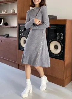 Titty&co ニットワンピース　ワンピース　ニット　グレーのサムネイル
