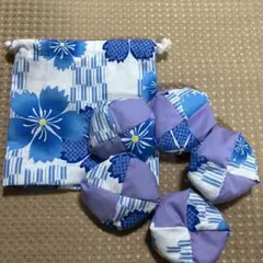 お手玉5個と収納用巾着袋　⑪ ハンドメイド