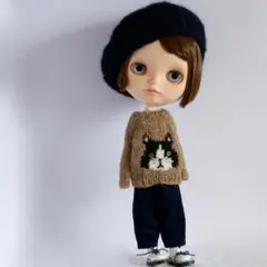 ブライスアウトフィット　ハチワレネコニットとパンツセット　ベージュ