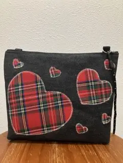 passion 岡山インディゴデニム ×タータンHeartサコッシュ ショルダー