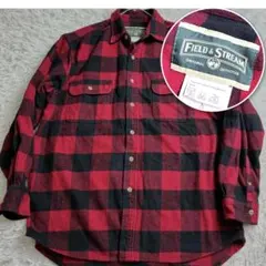 古着　アメカジ　フィールドアンドストリーム ネルシャツ ヘビネル チェック　赤黒