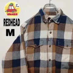 usa古着　RED HEAD　ネルシャツ　M　ネイビー　ブラウン　チェック