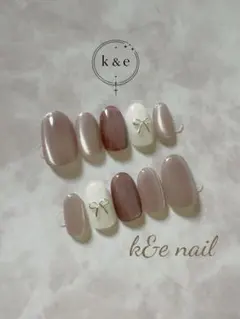 ネイルチップ 量産型 マグネット リボン ブラウン ショート【現品】079