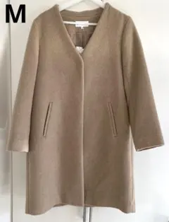 新品 GLOBAL WORK エアカルウールノーカラーコート M ベージュのサムネイル