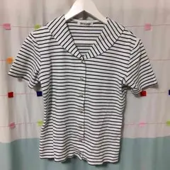 古着マリンボーダー半袖ブラウス