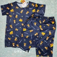 新品 L リラックマ総柄 Tシャツ&半ズボンパジャマ ルームウェア紺 伸縮ありのサムネイル