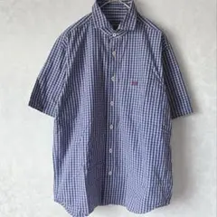 McGREGOR 半袖シャツ M チェックシャツ ブルー 綿100％ 胸刺繍のサムネイル