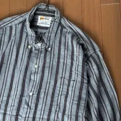 60s Vintage ボタンダウン 長袖 ストライプシャツXL 古着 メンズ