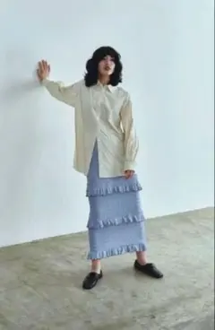 未使用品】Rirandture パールタッキングチュールスカート ライトブルー