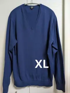 UNIQLO スーピマコットンVネックセーター（長袖） XL　ブルーのサムネイル