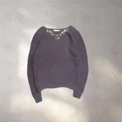 LE SOUK ルスーク ビジュー付 ニット セーター パープル 38 キラキラ