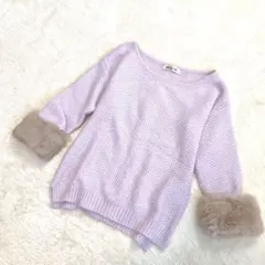 アプワイザーリッシェ　七分袖　ファー　ニット　ピンク　デート服　ビジューボタン