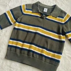 GAP カーキ ストライプ ポロセーター