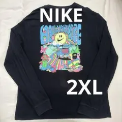 く*い様 【USA古着】希少2XL ナイキ ロンT 黒 ブラックライトプリント