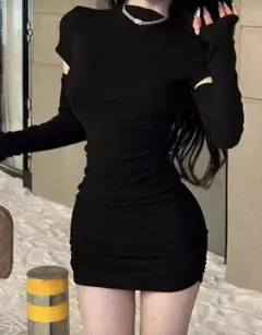 ワンピース　袖付き　韓国　ファッション　ブラック