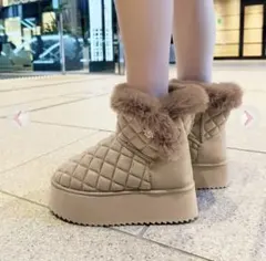 Rady サイドビジュー厚底ムートンショートブーツ L ベージュ