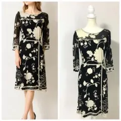 近年美品 LEONARD レオナール カンカン ストレッチ ワンピース 44