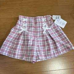 リボン付きピンクチェック半ズボン 110cm