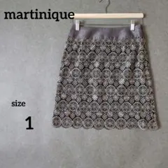 martinique 花柄刺繍デザイン ひざ丈スカート ブラック　日本製　1