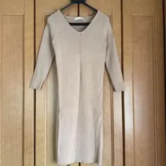 ROYAL PARTY ベージュ ニット Vネック ロング ワンピース 長袖
