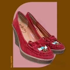 ★ウェッジソールパンプス★ チロリアンビーズ ＆ リボン‪‪【新品未使用】Ｍ