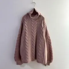 4025 【MEVIUS】ニットプルオーバー　ハイネック　ピンク　Ｍ　ケーブル