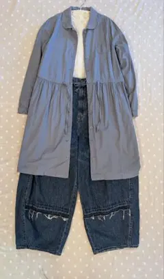 ehka sopo シャツワンピース 青 長袖 丸襟　はおり コート