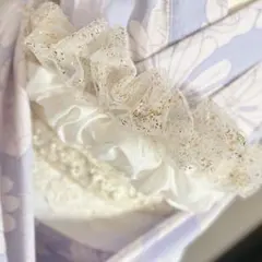 帯揚げ　金粉フリルレース　成人式振袖　浴衣着物　セット髪飾り　お祭り　帯飾り