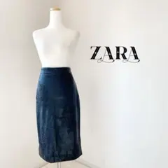 ZARA ザラ　 レザー刺繍タイトスカート　ブラック