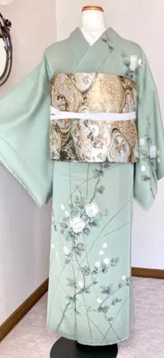 未着用　作家もの　色無地　グリーン　紋無し　着物　016k 未着用 作家もの 色無地 グリーン 紋無し 着物 016k レディース