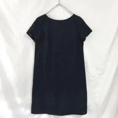 【ナチュラルビューティーベーシック】総刺繍　花柄半袖ワンピース(M)黒