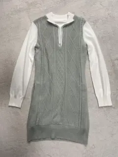 ゴルフ　ニットワンピース グレー/ホワイト 長袖