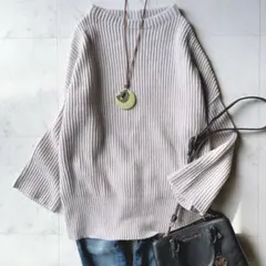 ドゥーズィエムクラス ボトルネック 畦編み ウールカシミヤニット グレー