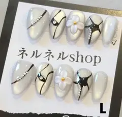 806:シルバーマグネットベースにブラックニュアンスぷっくりお花☆Lサイズ