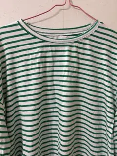 ボーダー 長袖 Tシャツ グリーン ホワイト ゆるだぼ