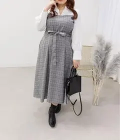 クレット　未使用品　グレー系チェック ドッキングワンピース　4L
