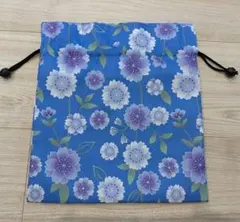 和柄 花柄 和装用バッグ 巾着 ポーチ青 和装小物 匿名配送