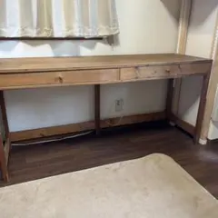 特注　ハンドメイド　DIY 木製デスク 引き出し2杯付き　机　横長　天然木のサムネイル