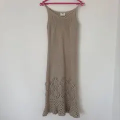 crolla ノースリーブロングニットワンピース 38 ピンクベージュ