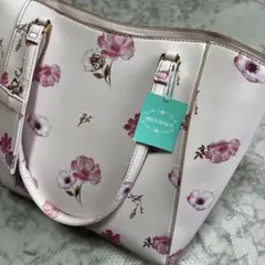 【新品タグ付】ミッシュマッシュ 花柄トートバッグ A4対応 パスケース付 ピンクのサムネイル