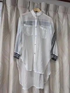 シアーシャツ ホワイト ストライプ 長袖